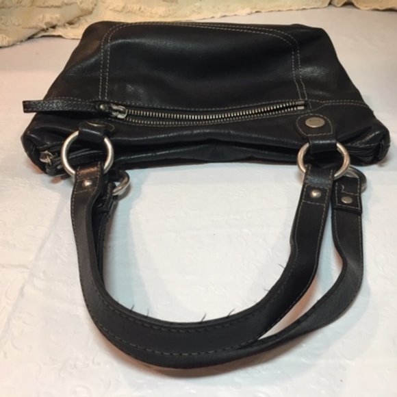 FOSSIL Black Super Soft Leather Satchel Zip Handbag Dbl Strap 13"x10" - Picture 11 of 16